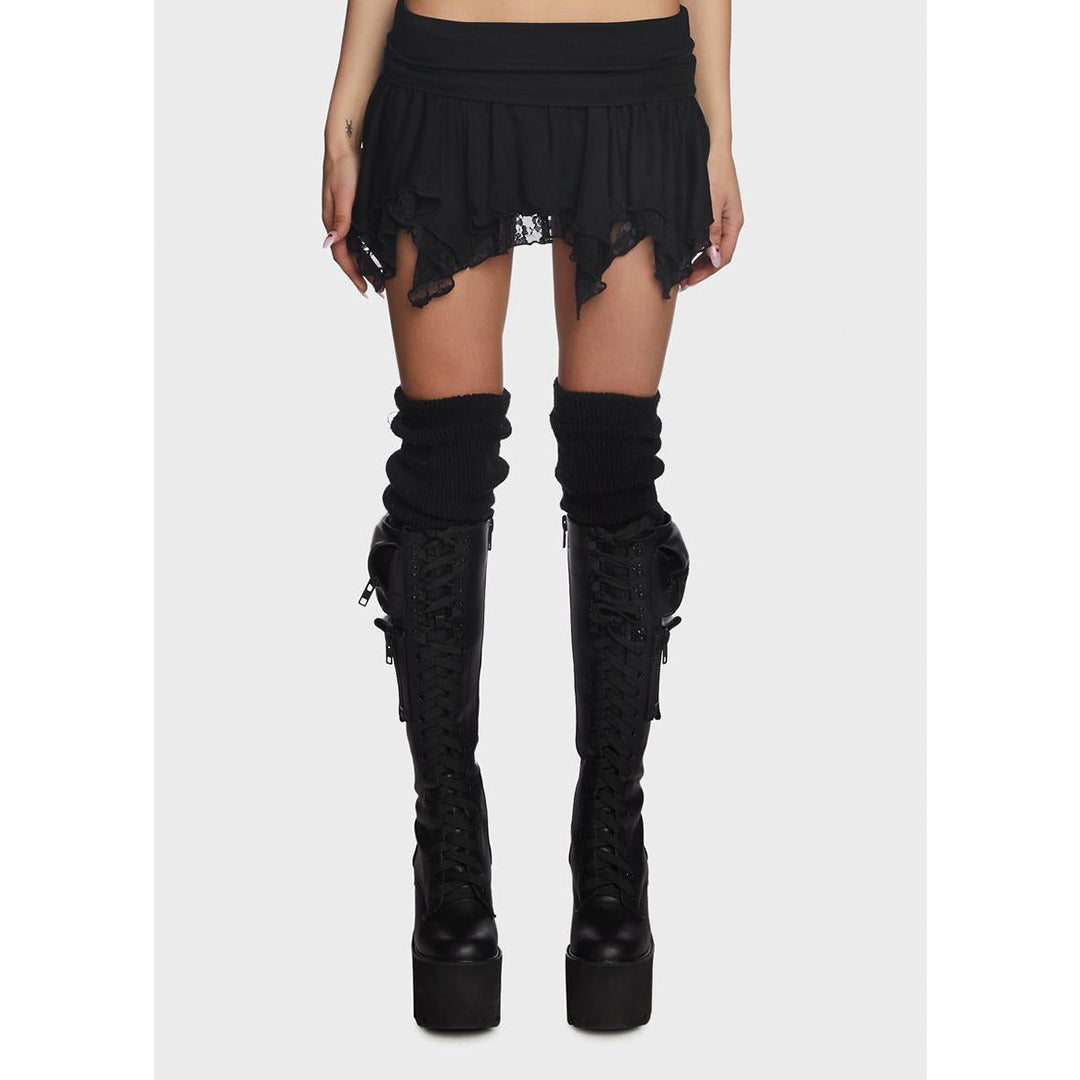 Double Layer Lace Detail Asymmetric Mini Skirt