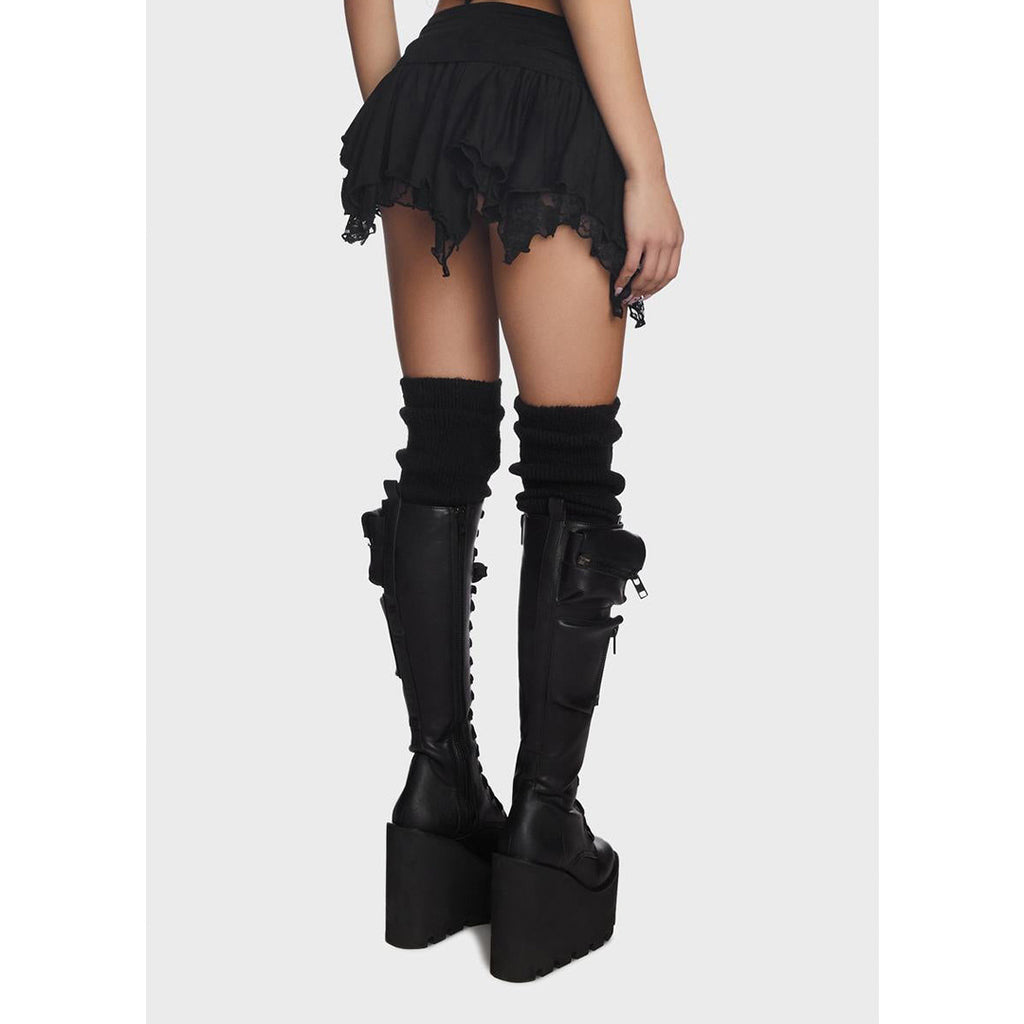 Double Layer Lace Detail Asymmetric Mini Skirt