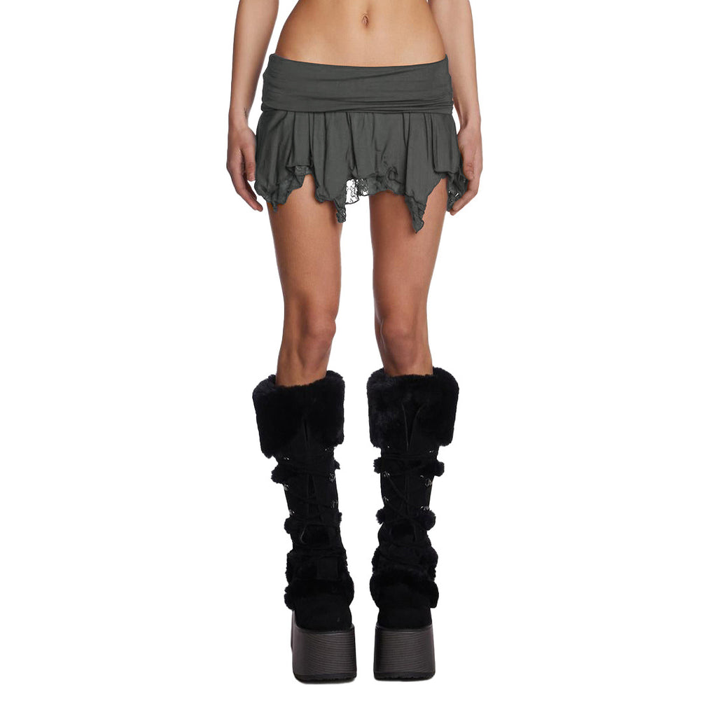 Double Layer Lace Detail Asymmetric Mini Skirt