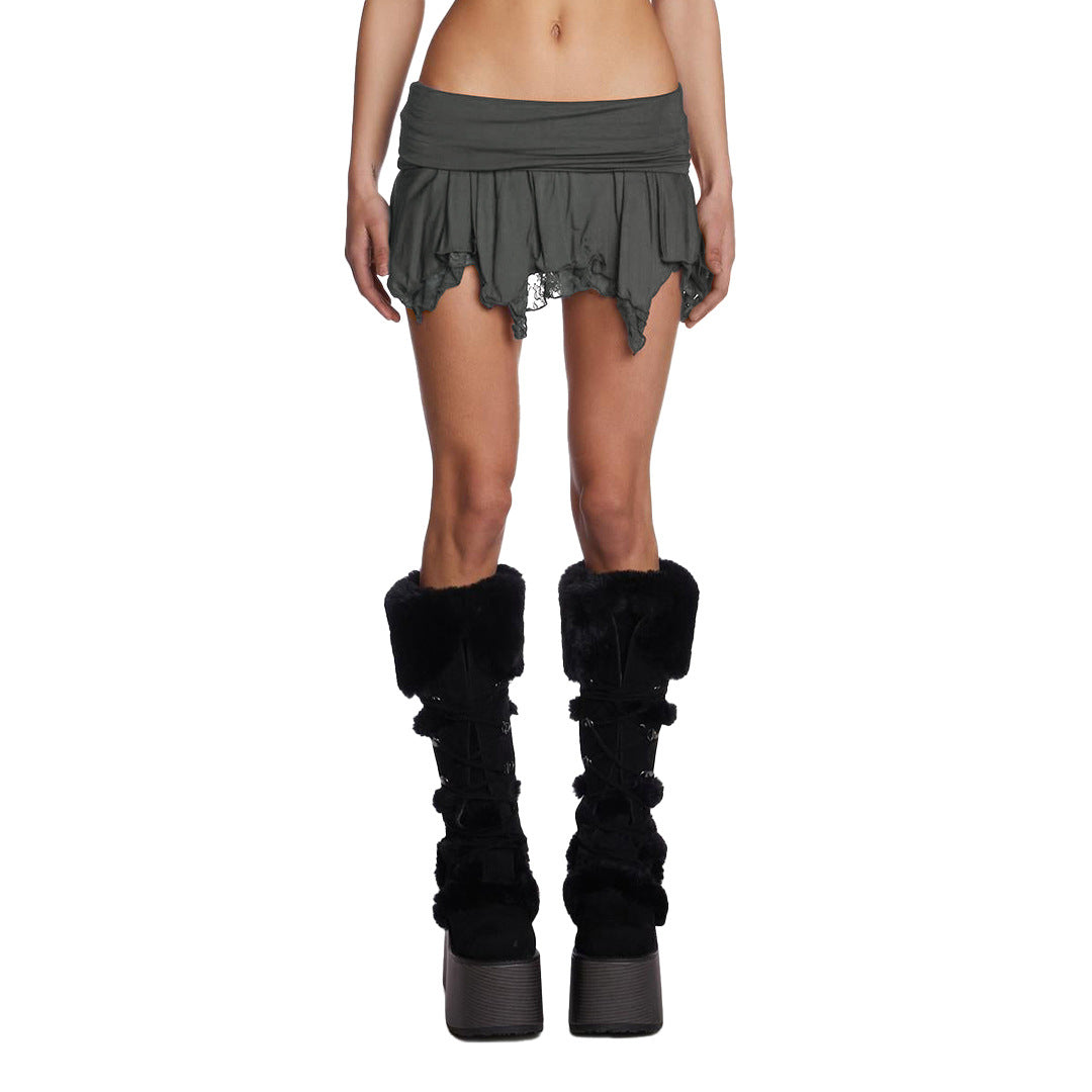Double Layer Lace Detail Asymmetric Mini Skirt