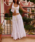 Summer French Striped Lace Top/Skirt Set