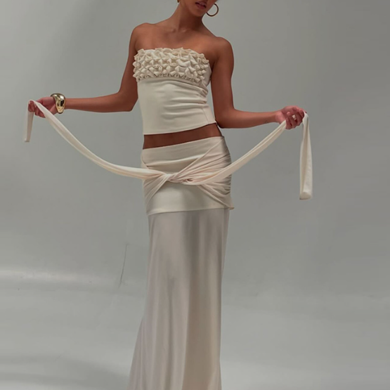 Scrunch Tube Top with Long Skirt and Tie