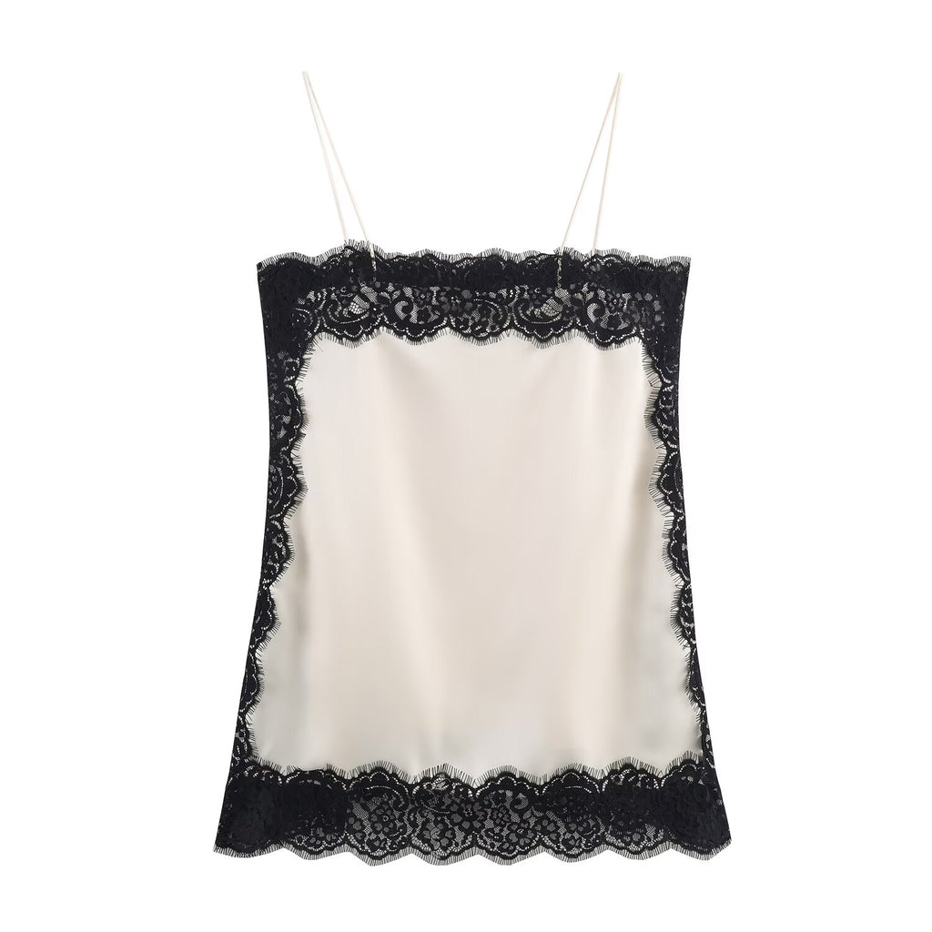 Black and White Silk Lace Cami