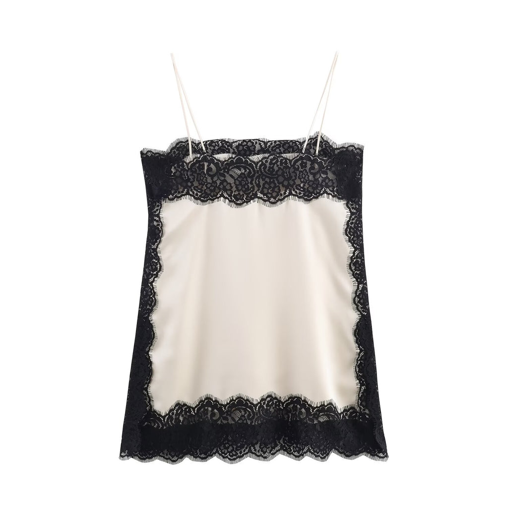 Black and White Silk Lace Cami