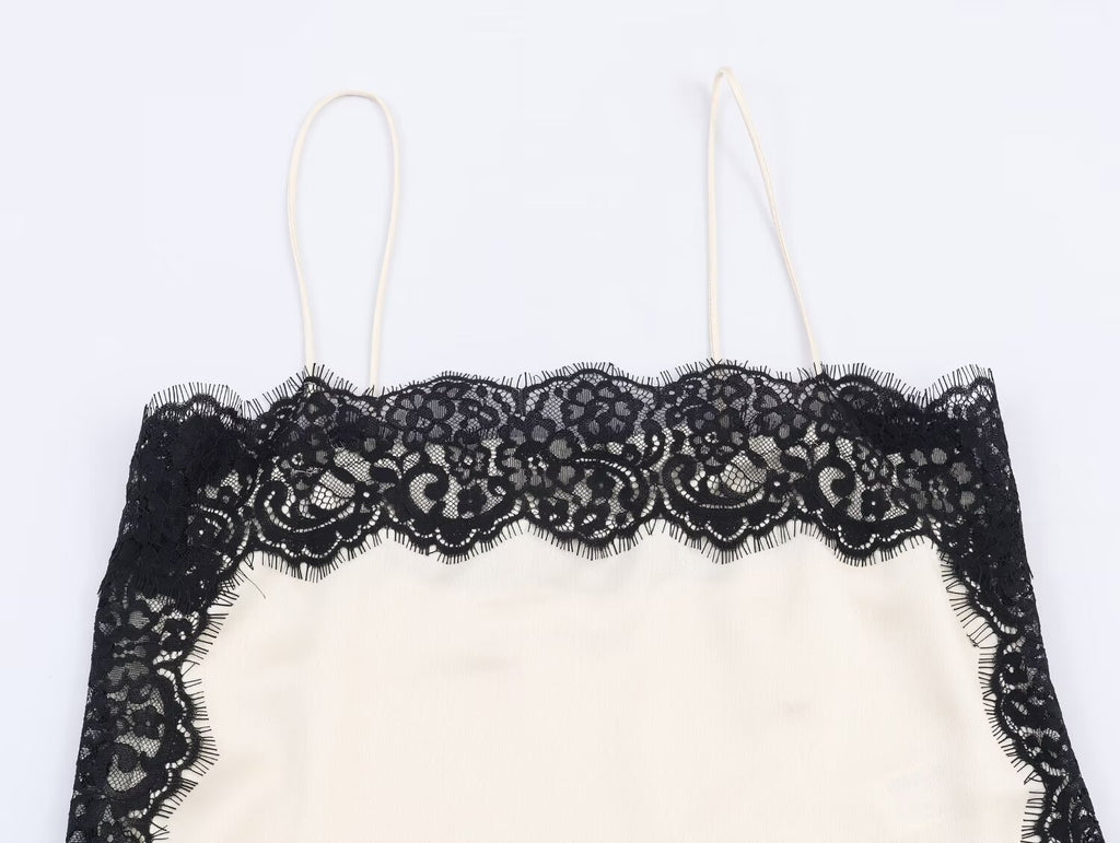 Black and White Silk Lace Cami