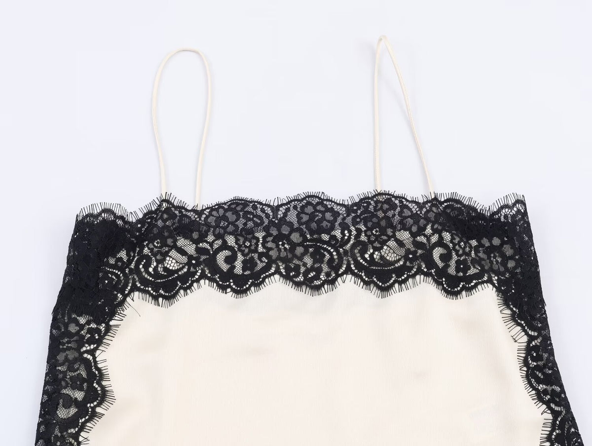 Black and White Silk Lace Cami