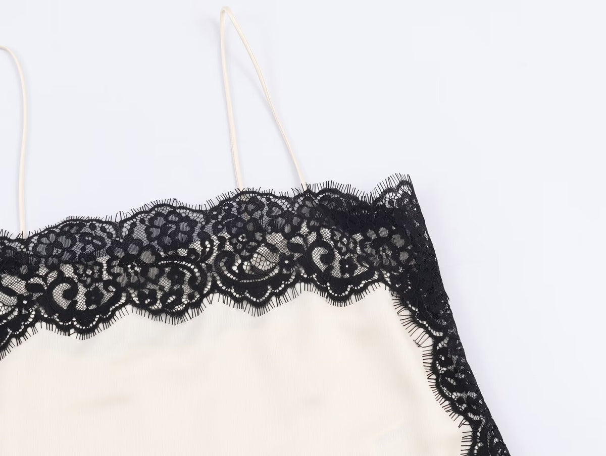 Black and White Silk Lace Cami