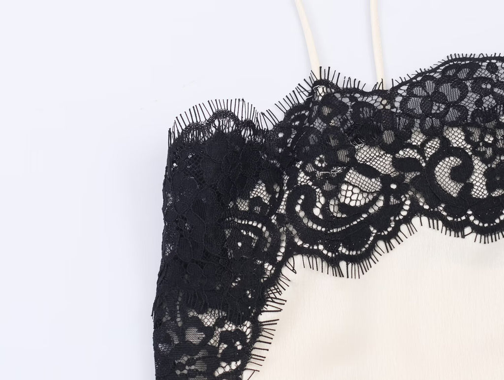 Black and White Silk Lace Cami