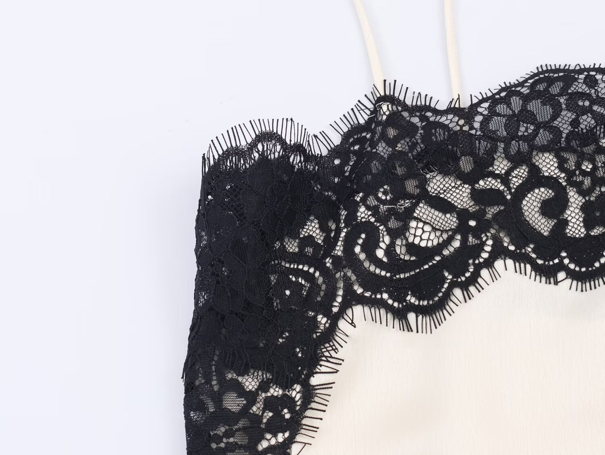 Black and White Silk Lace Cami