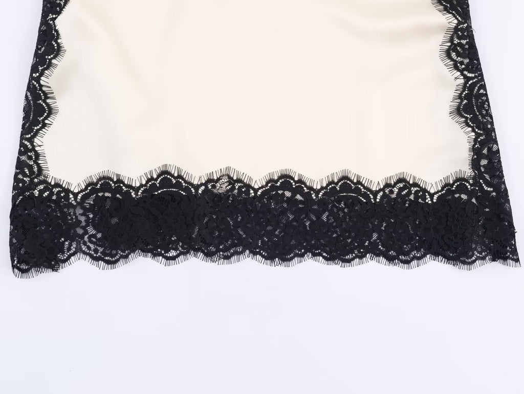 Black and White Silk Lace Cami