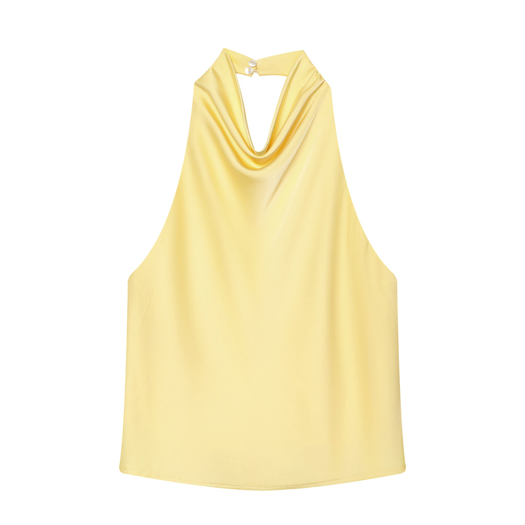 Butter Yellow Satin Halter Top