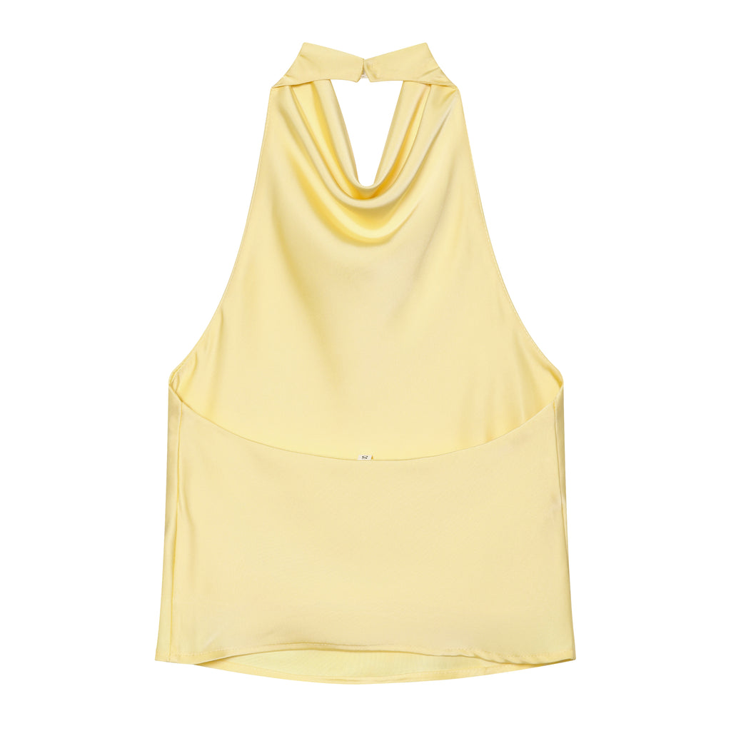 Butter Yellow Satin Halter Top