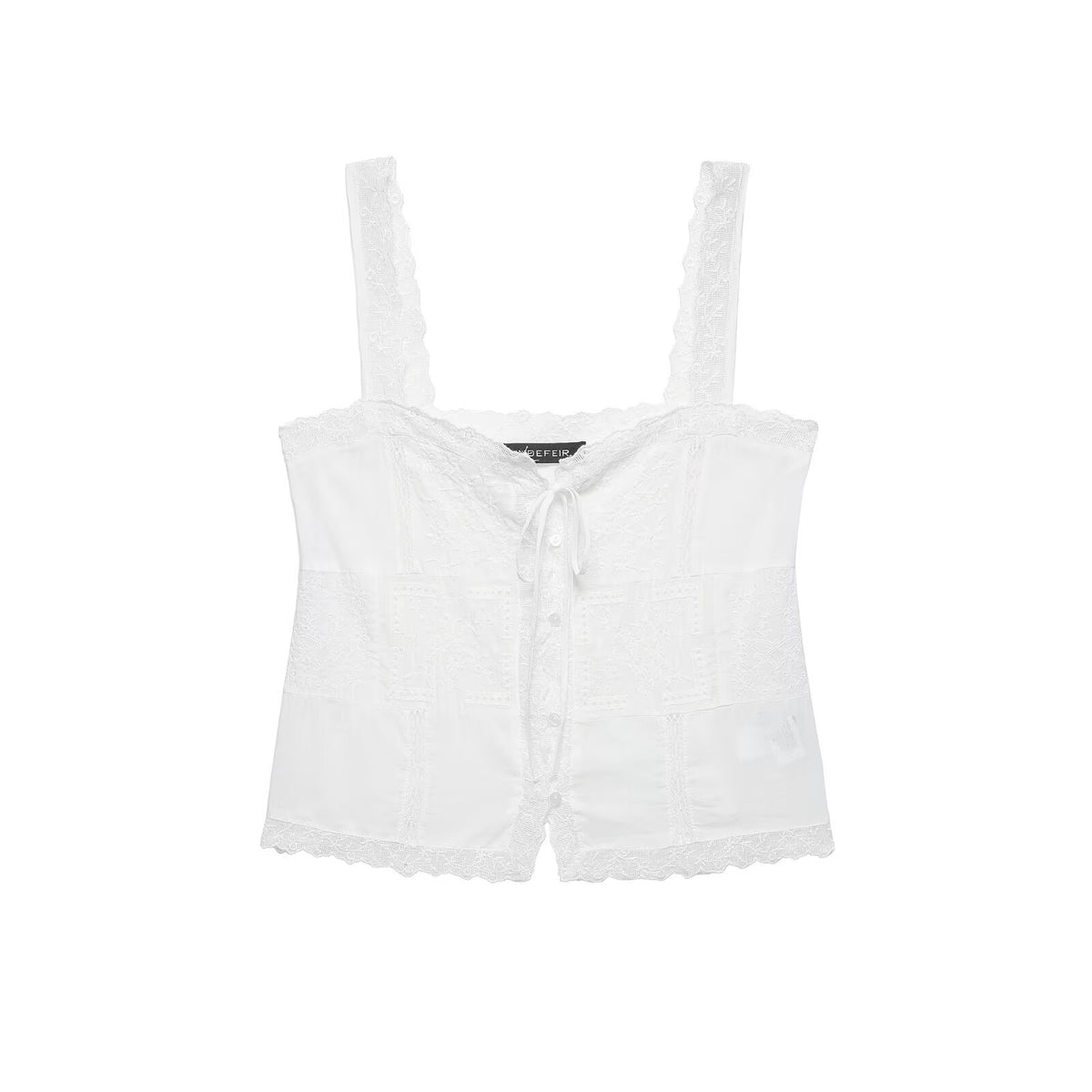 White Lace Embroidered Tank Top with Tie