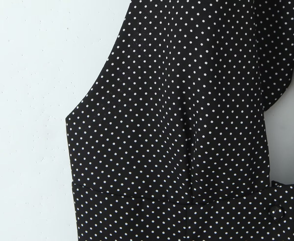 Polka Dot Backless Lace up Halter Top V-Neck