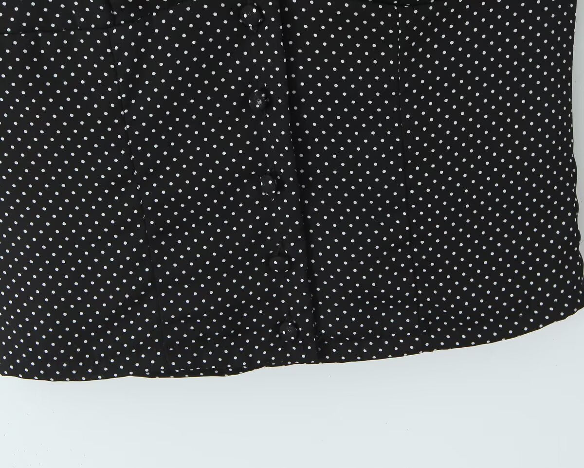 Polka Dot Backless Lace up Halter Top V-Neck