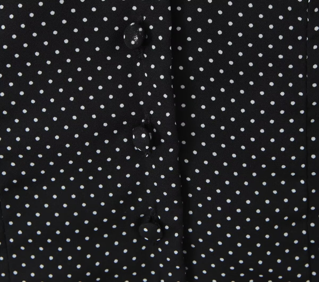 Polka Dot Backless Lace up Halter Top V-Neck