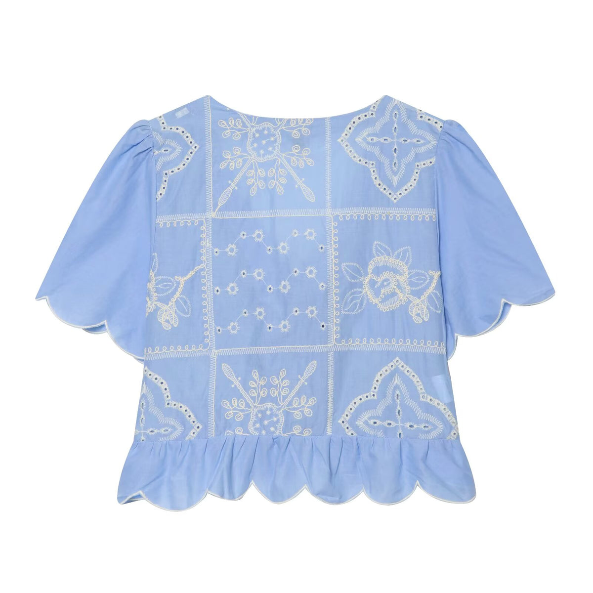 Baby Blue Cutout Embroidered Tie Shirt