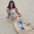 Blue Flower Top and Wavy Lace Edge Skirt Set