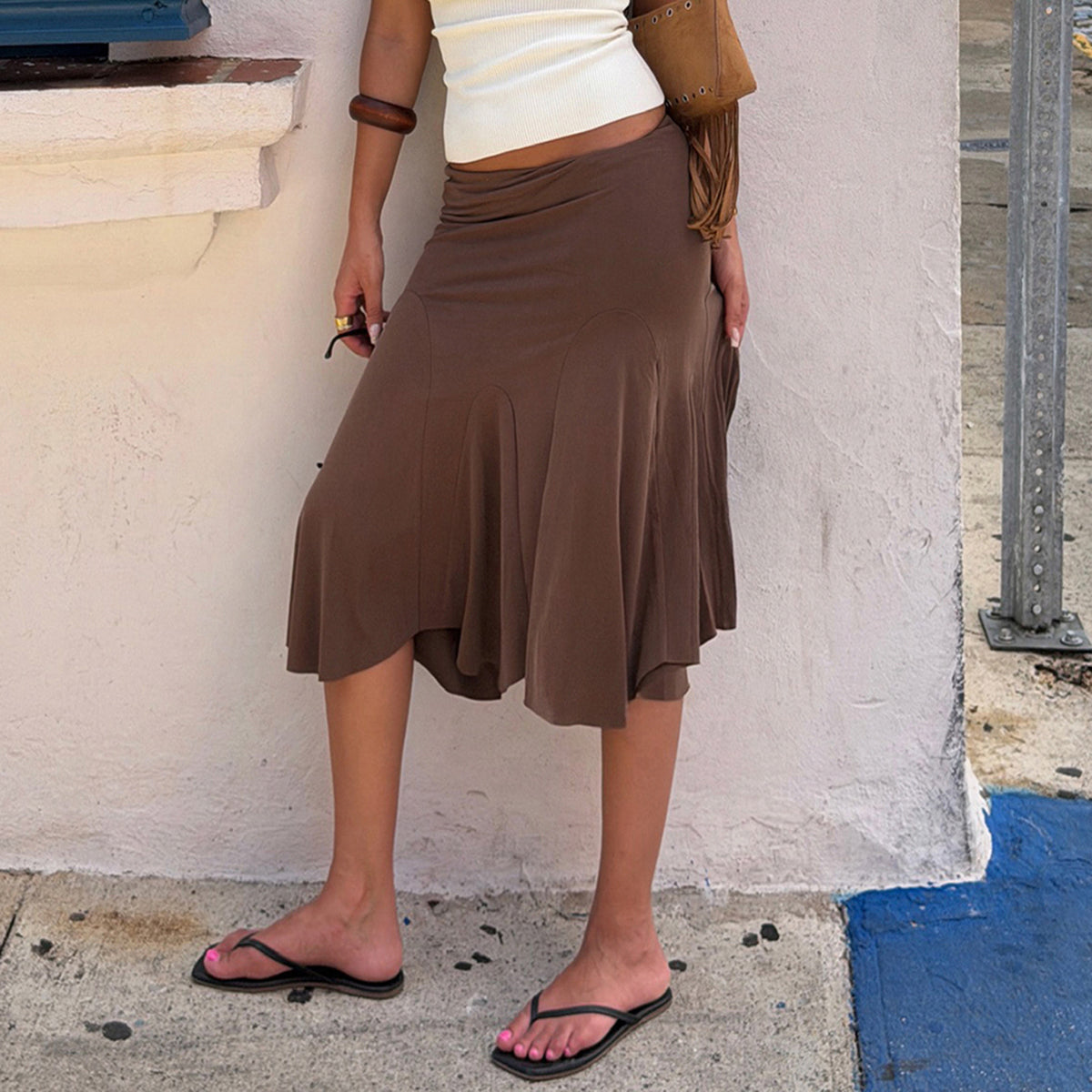 Casual Wavy Midi Skirt