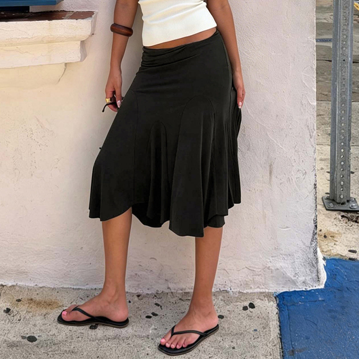 Casual Wavy Midi Skirt