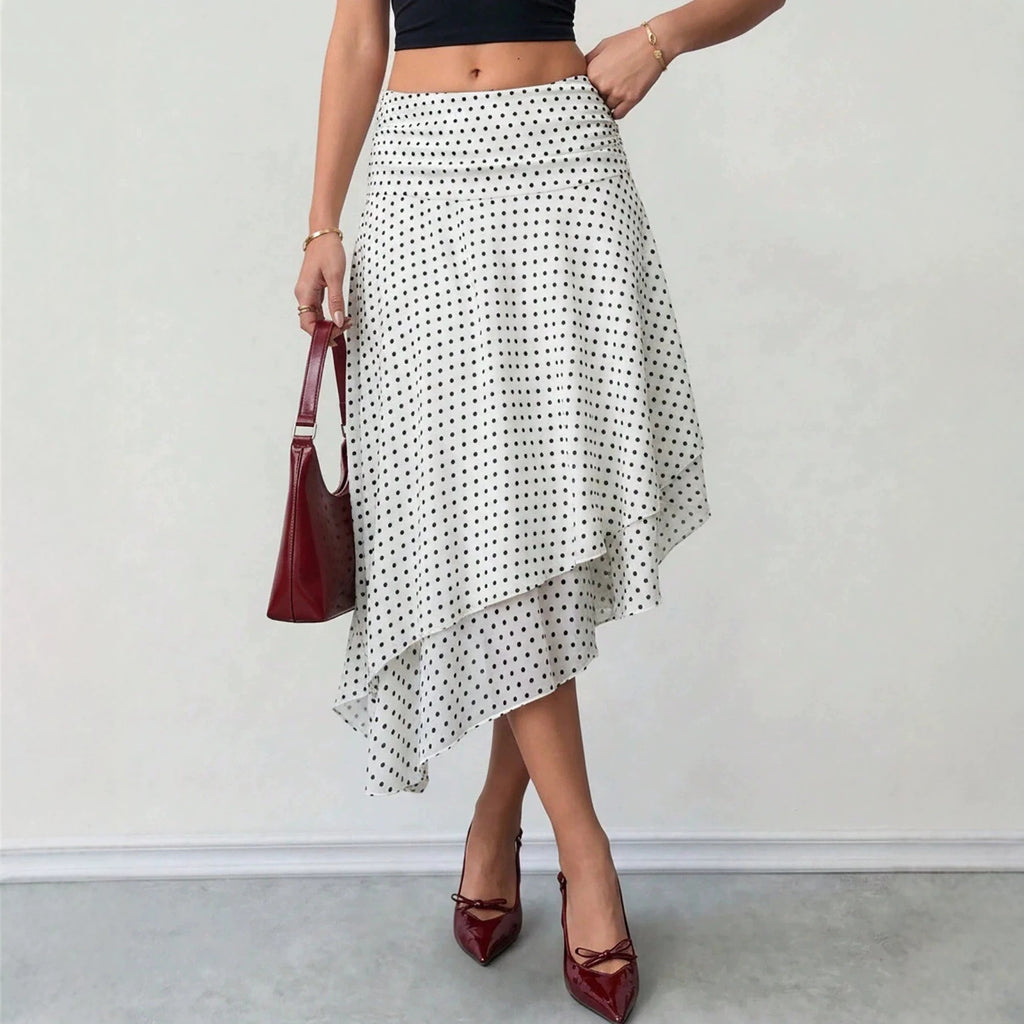 Retro Polka Dot Asymmetric Skirt