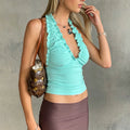 Ruffled Open Back V Neck