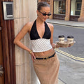 Black and White Polka Dot V-Neck Lace Halter Top
