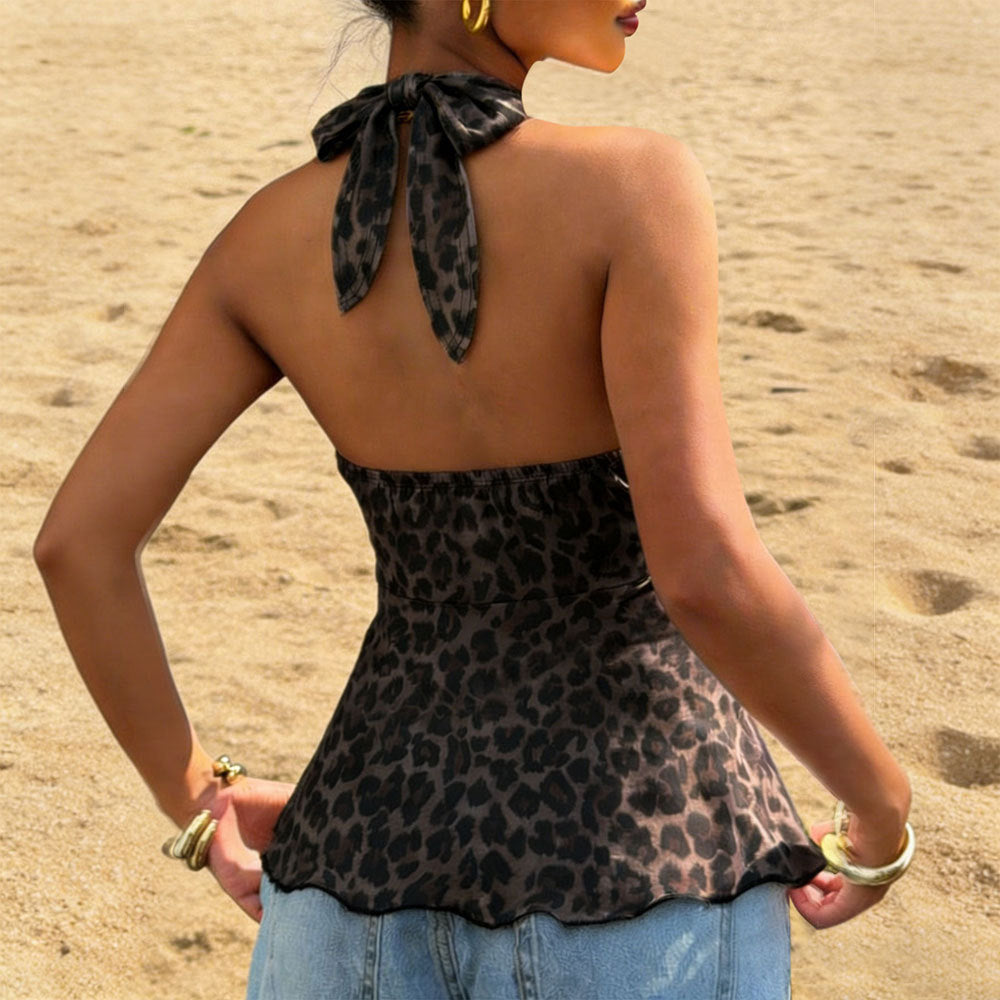 V-Neck Leopard Print Halter Top