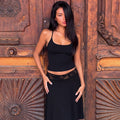 Mocha Halter Tank and Lace Stitched Skirt Set
