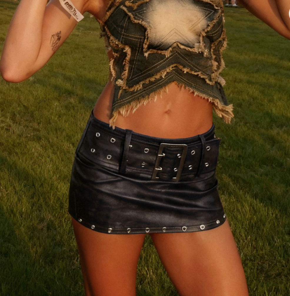 Studded Black Leather Skirt