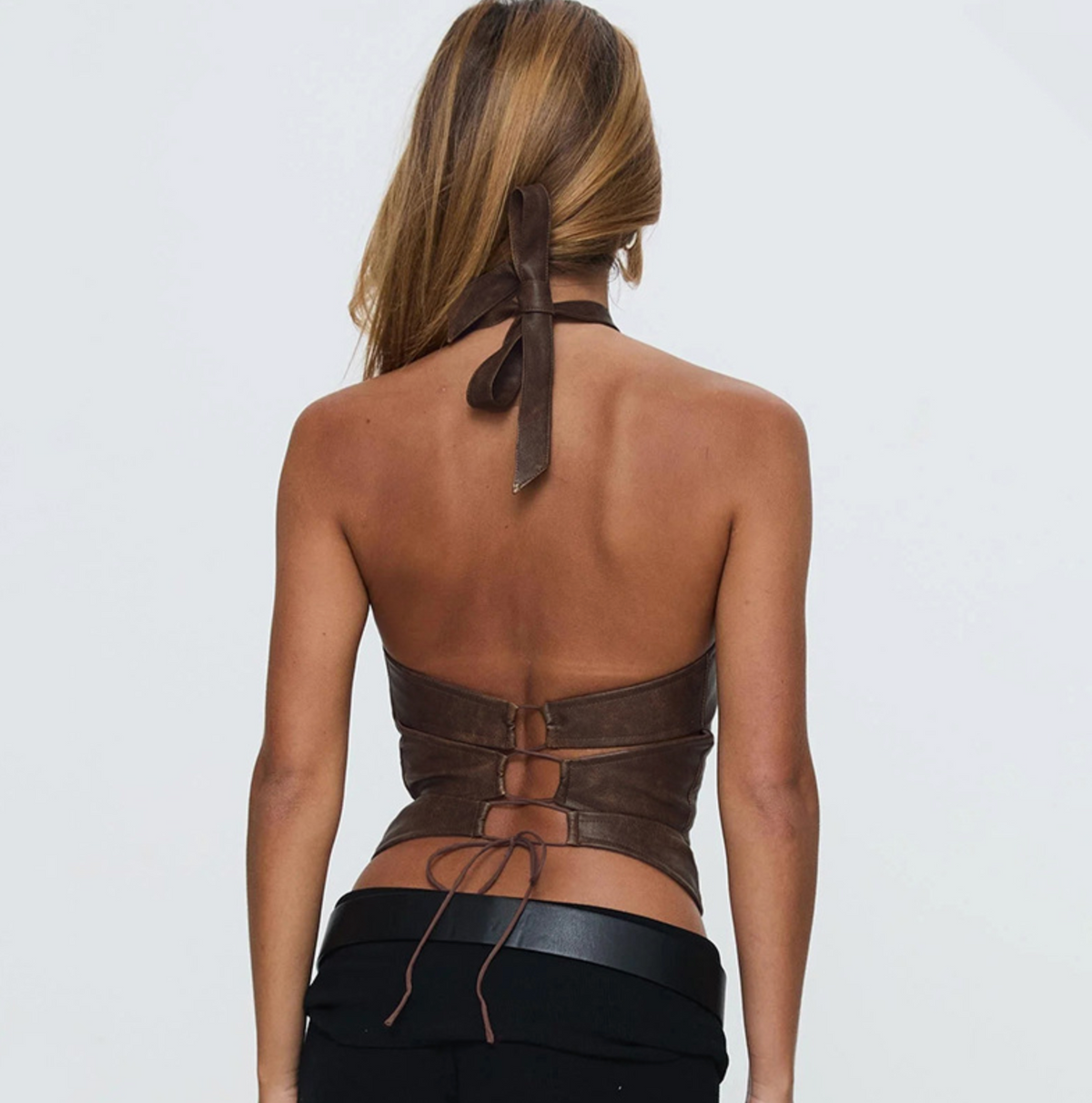 Brown Pleather Halter Top