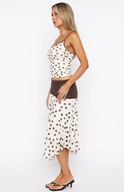 Brown and White Polka Dot Skirt Set